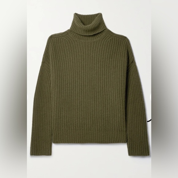 La Ligne Toujours Ribbed Cashmere Turtleneck Sweater - Green, Size S - Picture 2 of 2